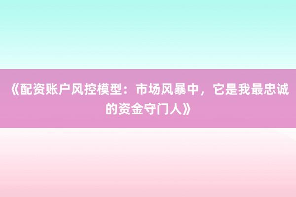 《配资账户风控模型：市场风暴中，它是我最忠诚的资金守门人》