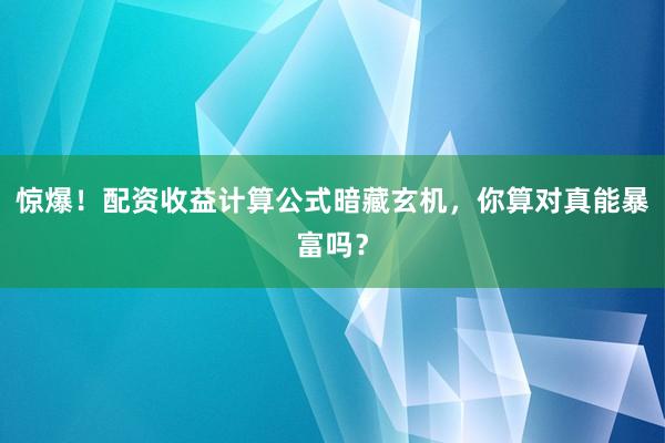 惊爆！配资收益计算公式暗藏玄机，你算对真能暴富吗？