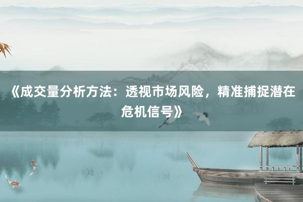 《成交量分析方法：透视市场风险，精准捕捉潜在危机信号》