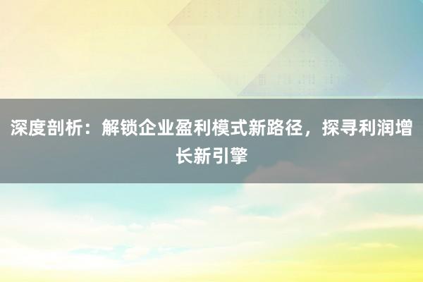 深度剖析:解锁企业盈利模式新路径,探寻利润增长新引擎