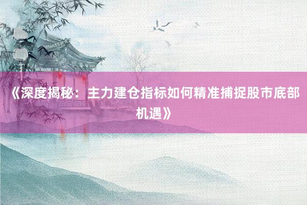 《深度揭秘:主力建仓指标如何精准捕捉股市底部机遇》