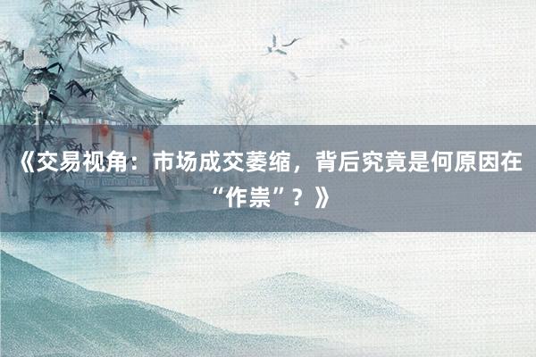 《交易视角：市场成交萎缩，背后究竟是何原因在“作祟”？》