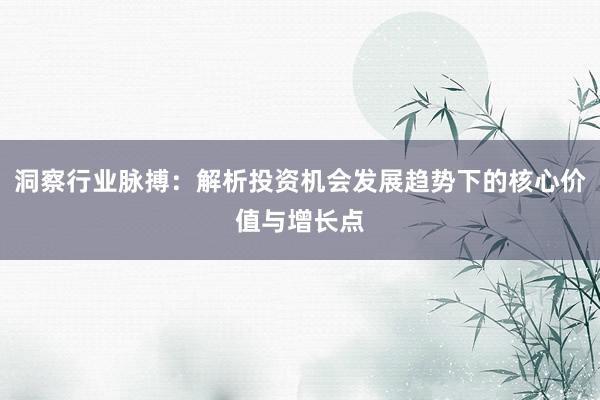 洞察行业脉搏：解析投资机会发展趋势下的核心价值与增长点