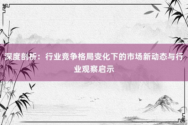 深度剖析：行业竞争格局变化下的市场新动态与行业观察启示