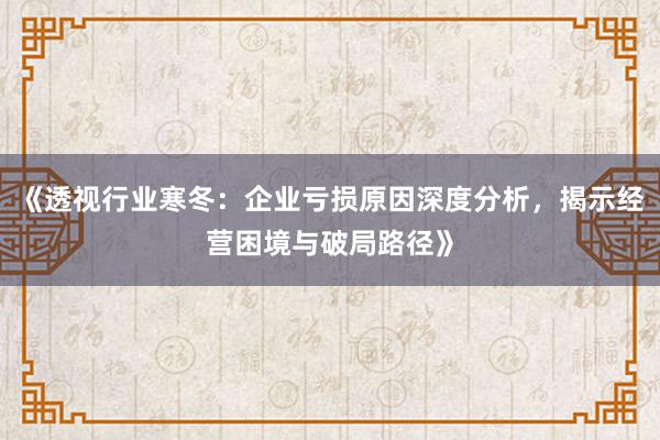 《透视行业寒冬：企业亏损原因深度分析，揭示经营困境与破局路径》